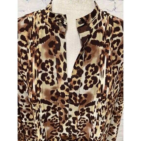 COLDWATER CREEK Women’s Leopard Print Pleated Lined Button Front Blouse - XL/16 - Picture 2 of 7